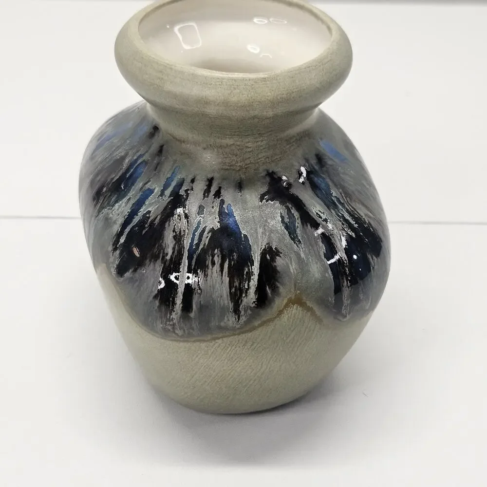 Vintage 90s Studio Art Artist Signed Mini Glazed Pottery Vase 5x4